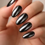 15 Short Black Chrome Almond Nails Worth Copying