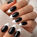 15 Short Black French Tip Almond Nails That Pop