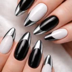 10 Black and White Chrome Nails That Contrast