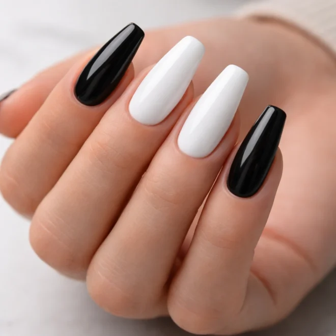 15 Black and White Ballerina Nails That Work