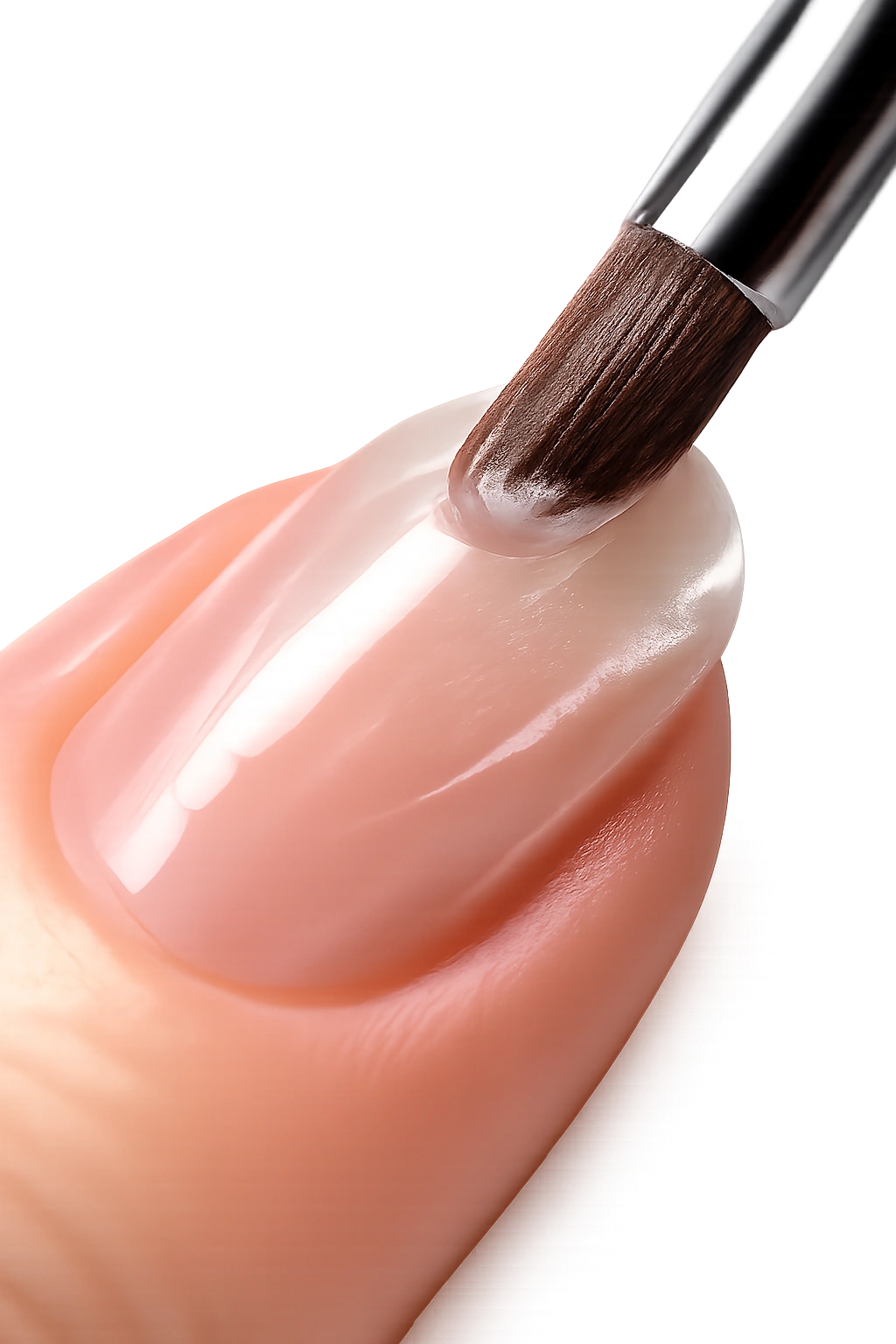 Close-up of uncured blooming gel layer brushed over cured base