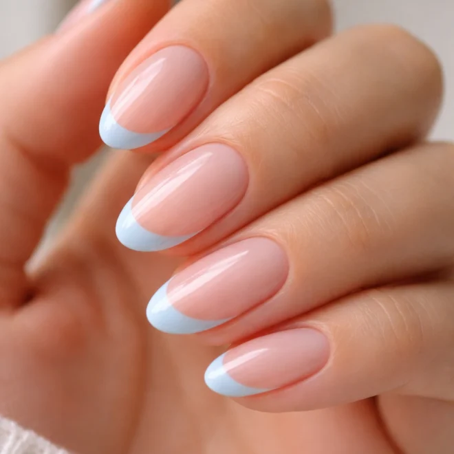 15 Short Baby Blue Almond Nails That Pop