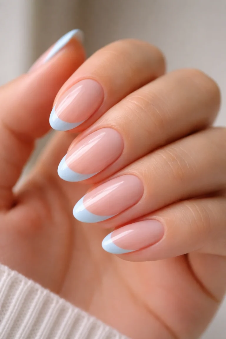 15 Short Baby Blue Almond Nails That Pop