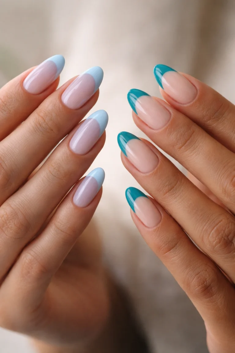 15 Short Blue French Tip Almond Nails That Pop