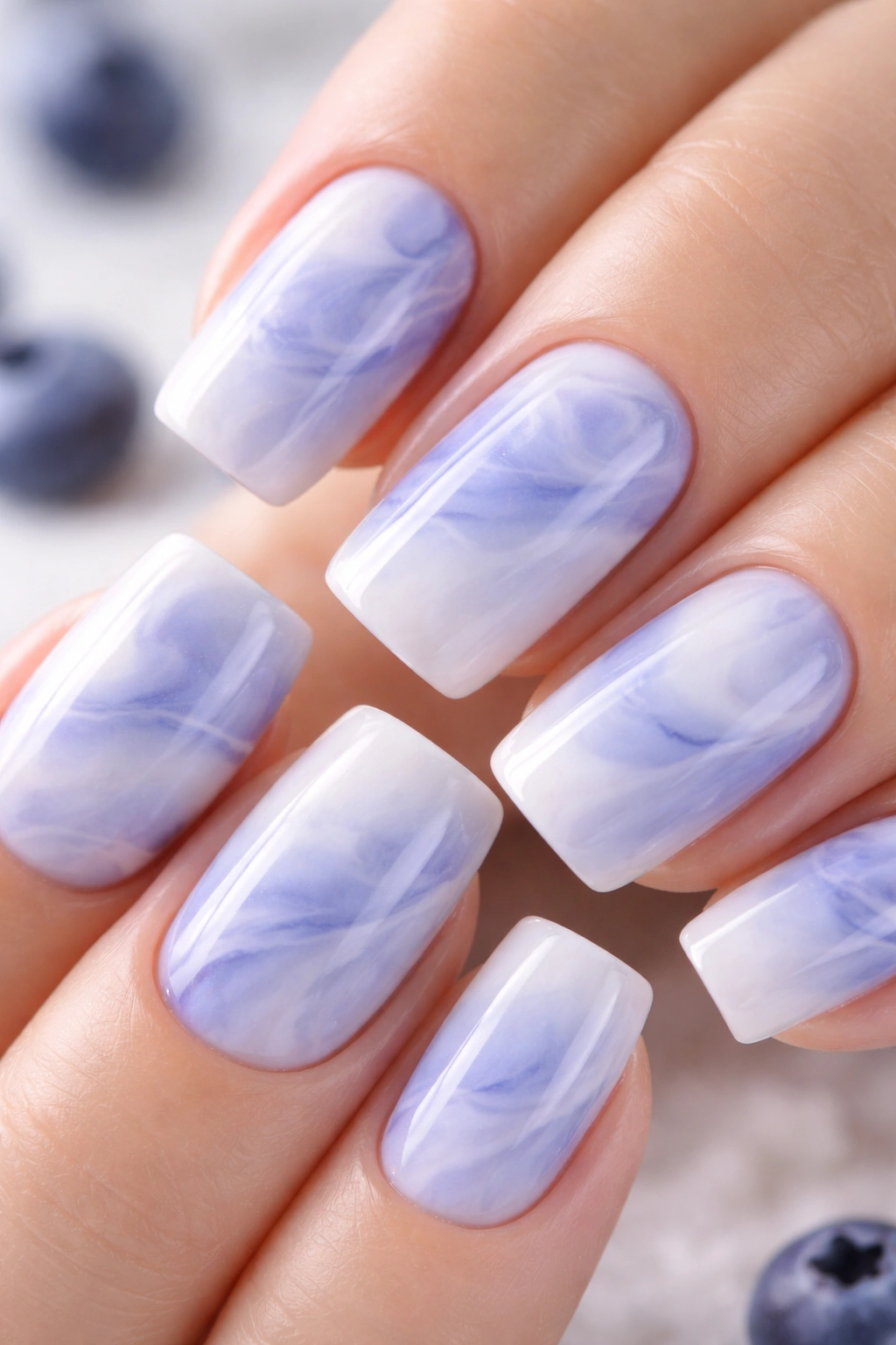 Blueberry Milk Marble nails with soft blurred edges