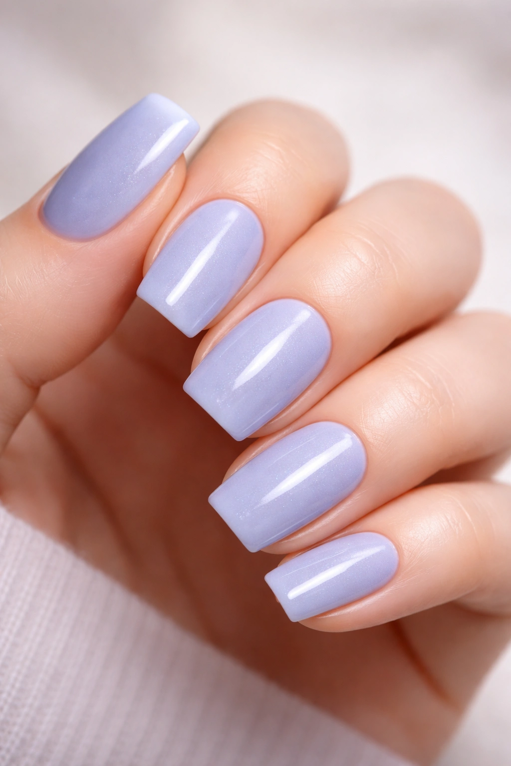 Close-up of nails in Classic Creamy Blueberry with Micro Shine manicure with soft luminosity