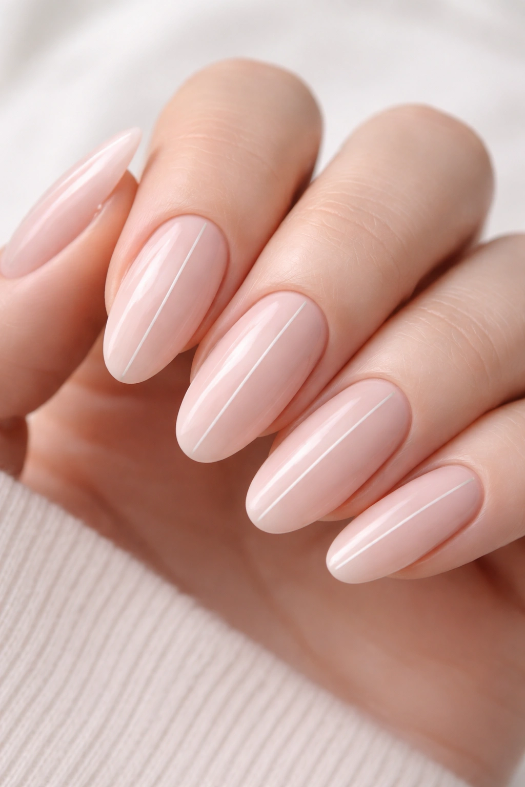 Blush pink nails with a thin center line