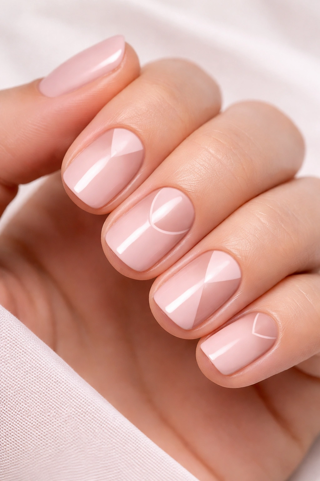 Blush pink nails with negative space geometric shape