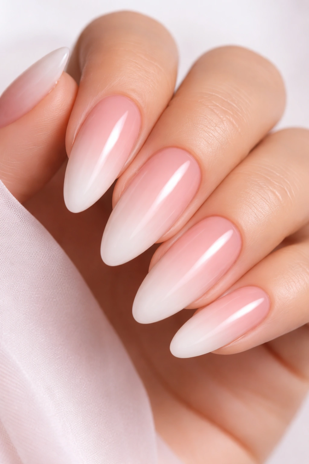 Almond nail with blush pink ombré gradient