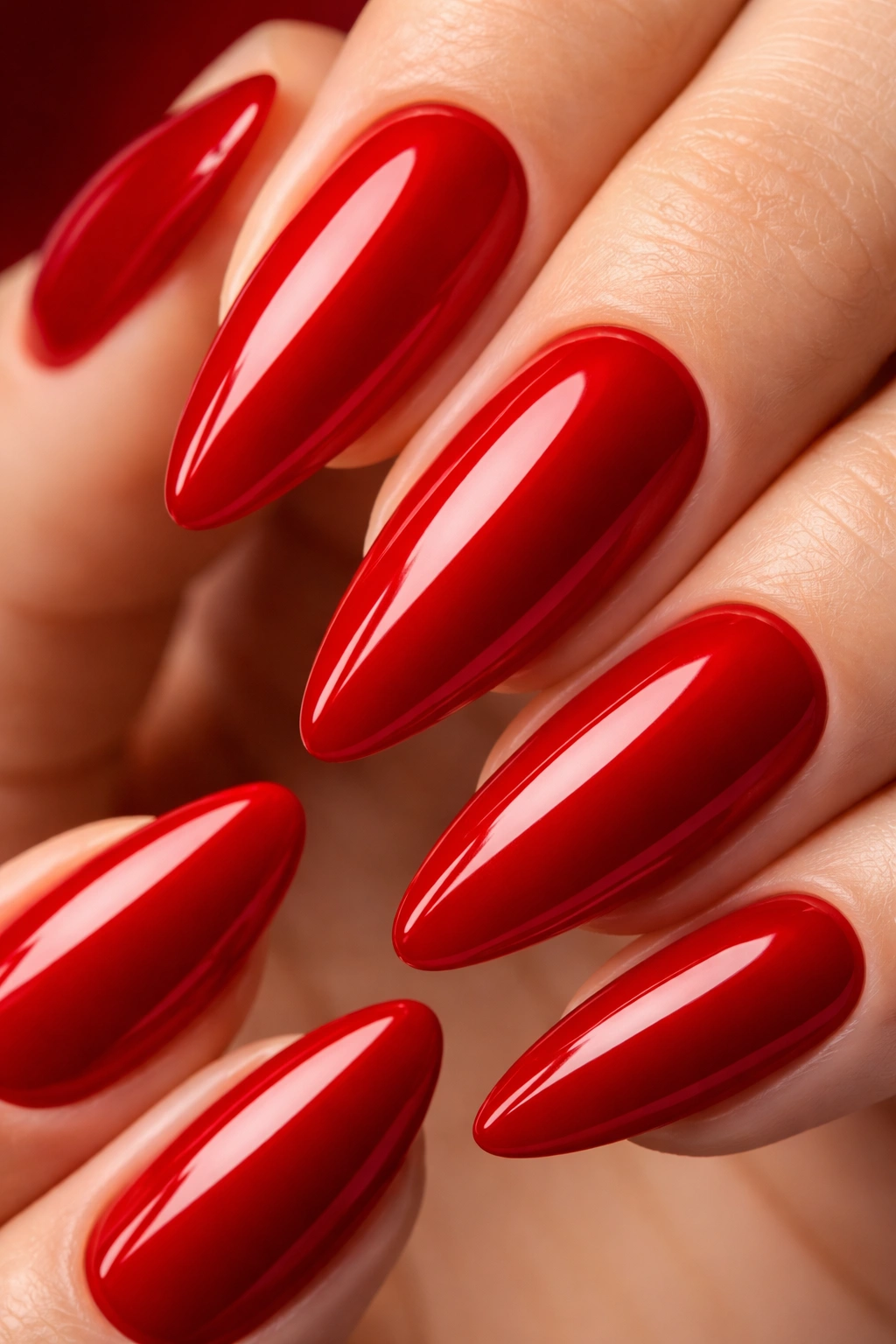 Almond nails in bold red color