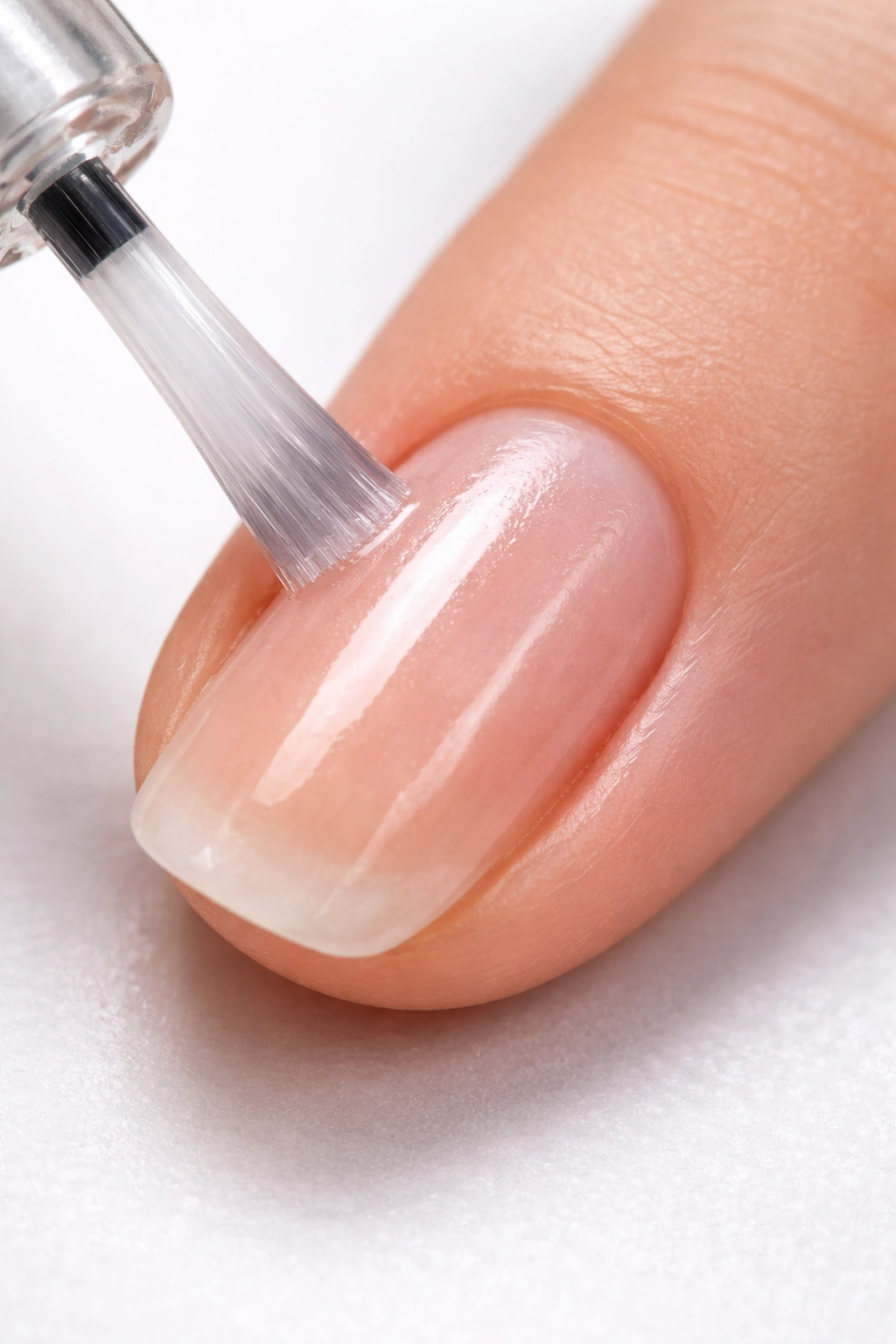 Nail being coated with bond/dehydrator for dip powder