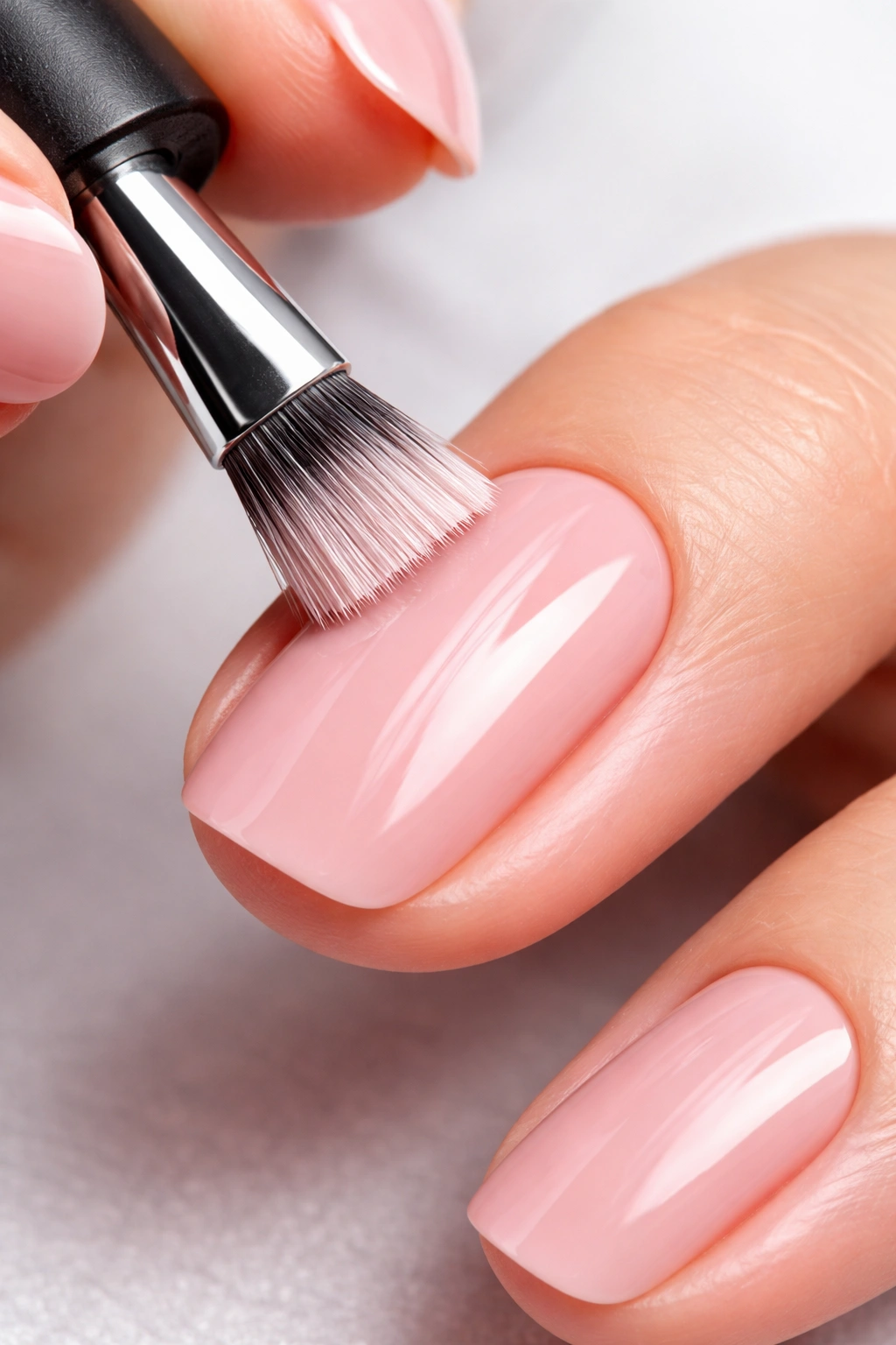 Close-up of brush applying polish with three smooth strokes on a nail