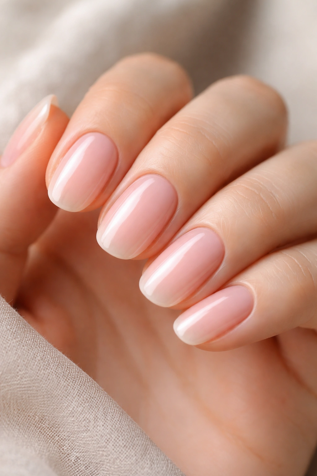 Nails with sheer pink bubble bath manicure, natural and translucent