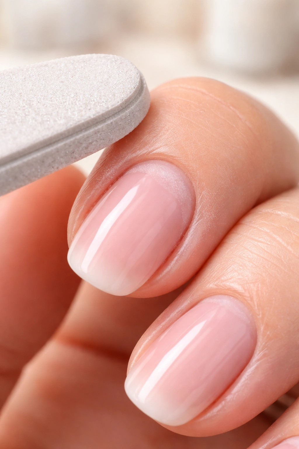 Close-up of a fingernail with a small base-gap showing before buff-and-polish refresh