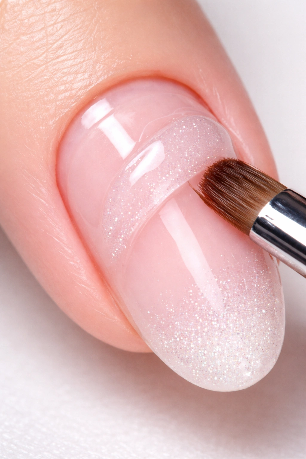 Nail with built-up gel bridging the gap over the natural nail