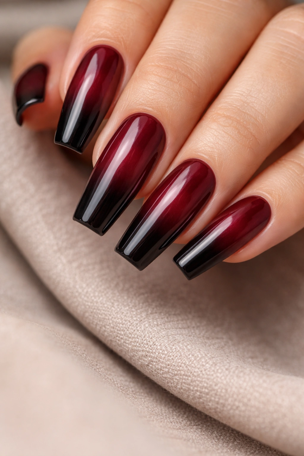 Burgundy to black ombre on coffin nails