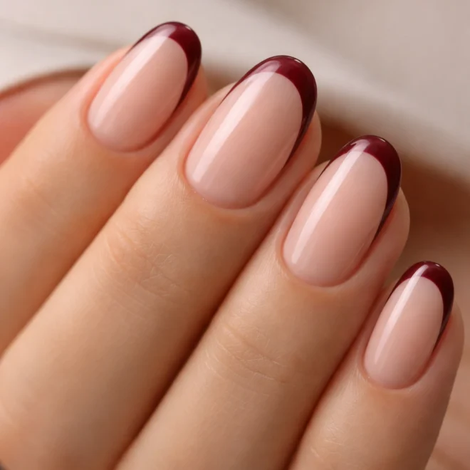 15 Burgundy Short Oval Nails for a Rich Look