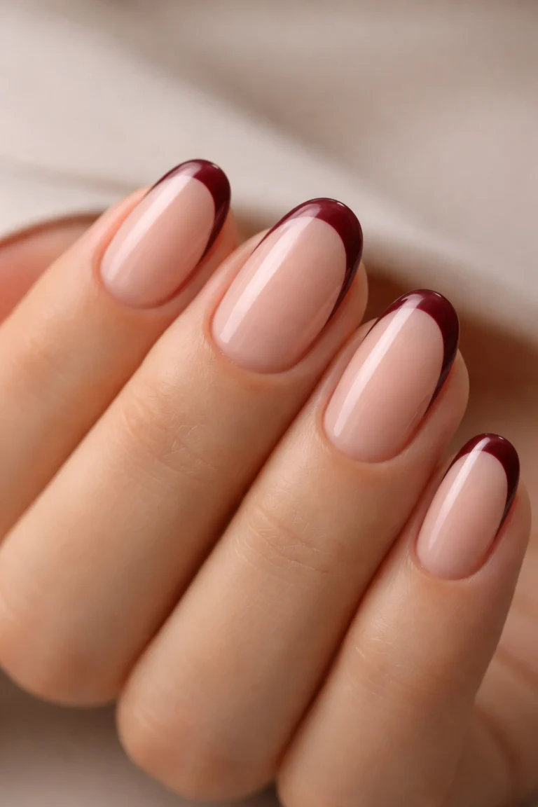 15 Burgundy Short Oval Nails for a Rich Look