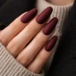 16 Burgundy Long Oval Nails for a Rich Look