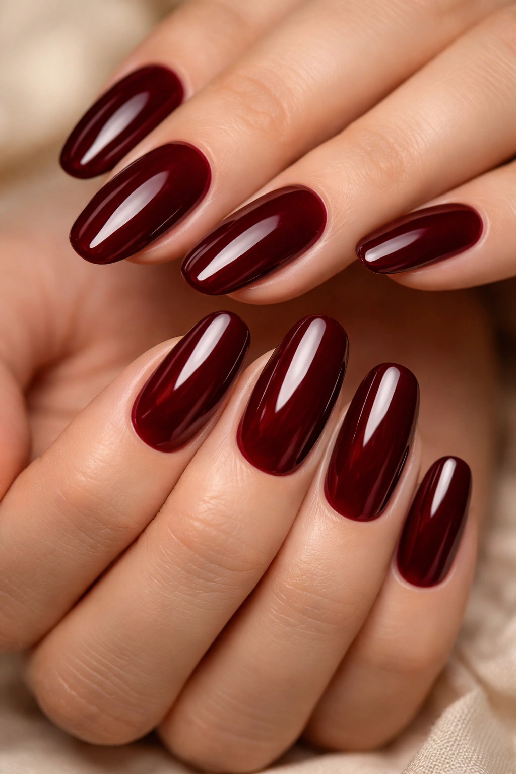Burgundy nails close-up with glossy finish
