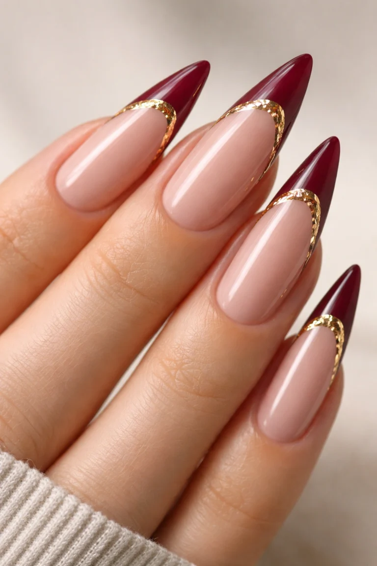 14 Burgundy French Tip Stiletto Nail Ideas