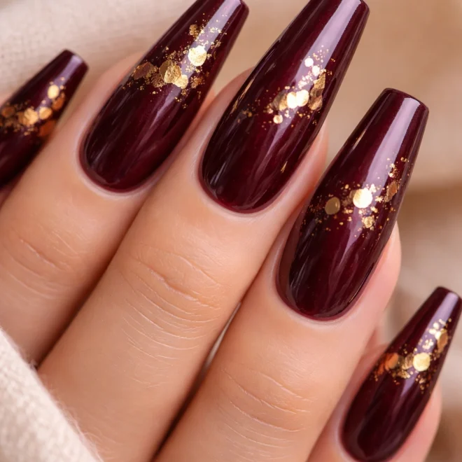 21 Burgundy Coffin Nail Designs for Long Nails