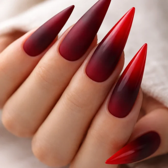10 Red Ombre Stiletto Nail Ideas