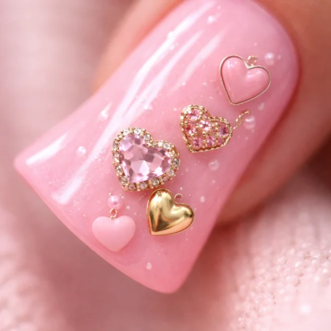 20 Pink Duck Nails With Charms