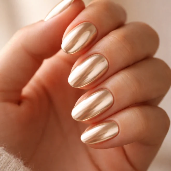 15 Very Short Chrome Almond Nails That Shine