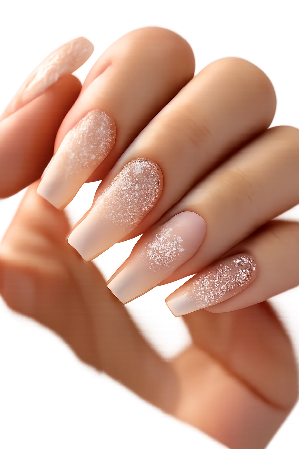 Nails with champagne glitter ombre on a transparent base