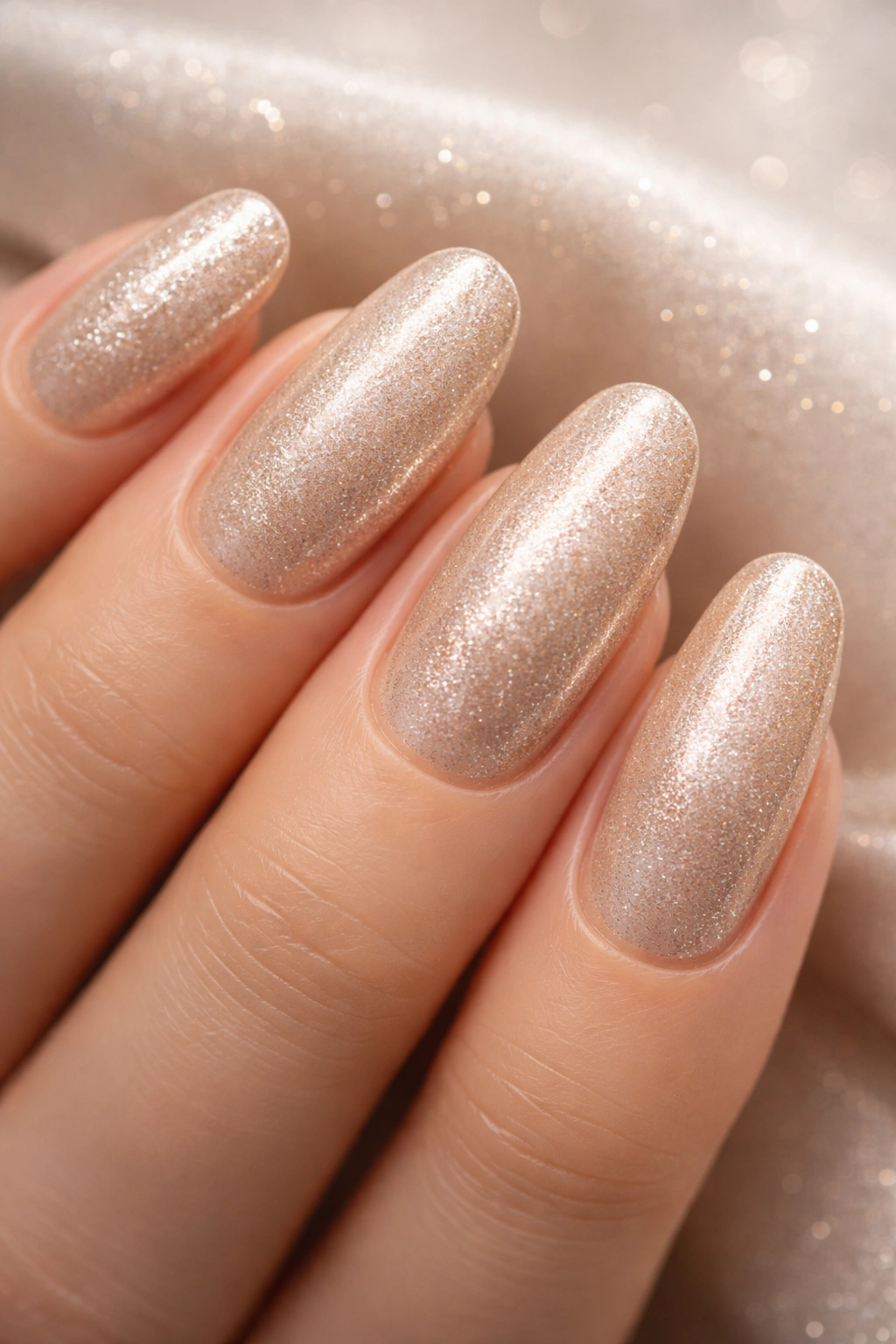 Champagne gold nails with fine diamond dust sparkle