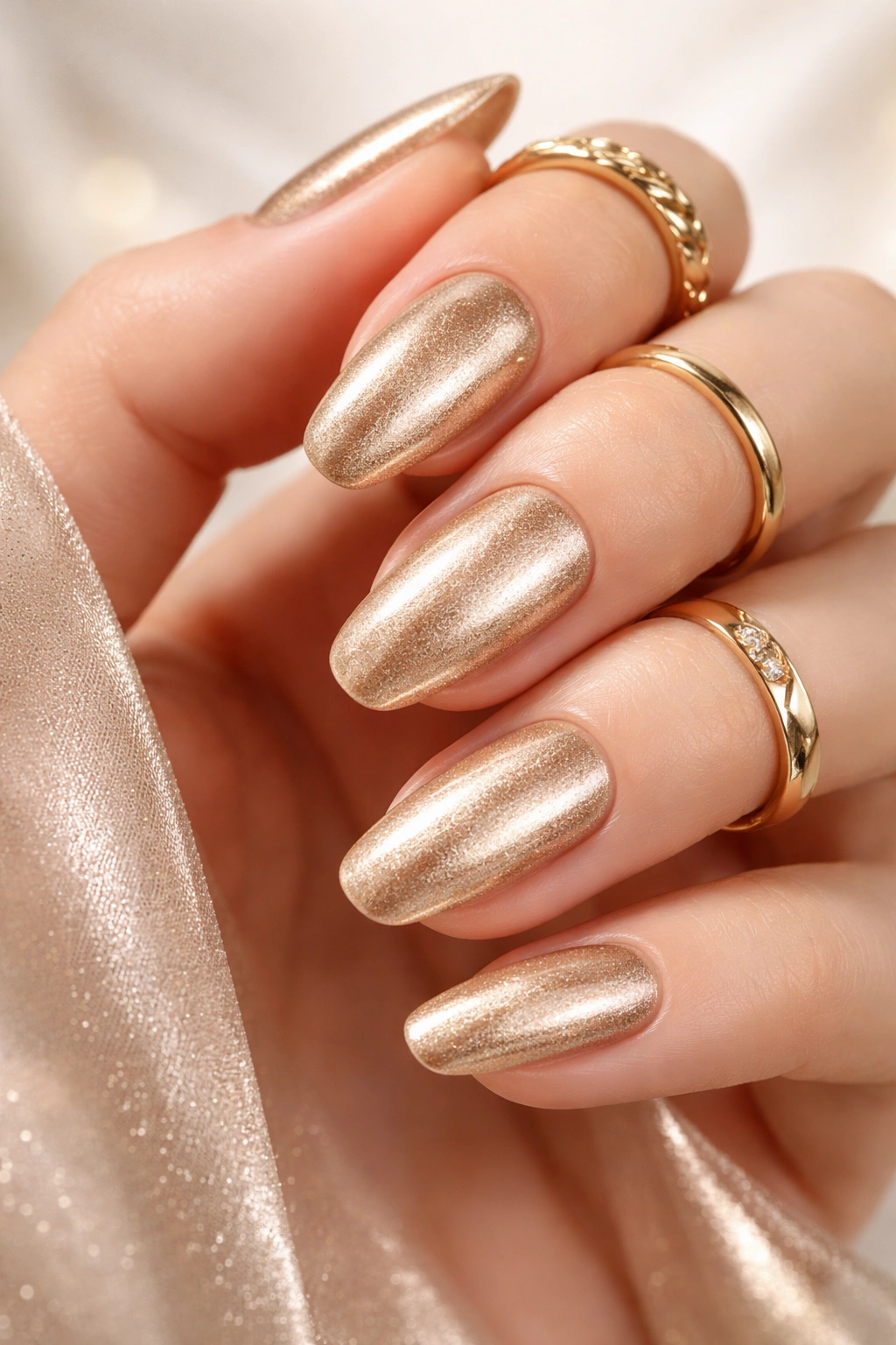 Close-up of champagne gold metallic nails