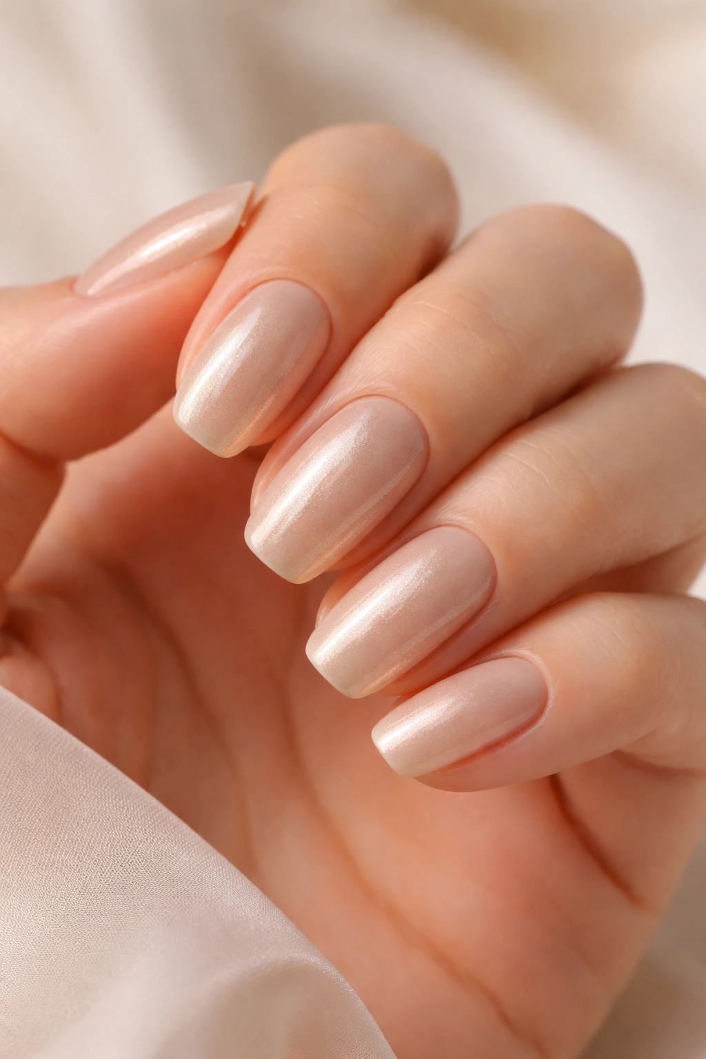 Nails with champagne pearl iridescent finish