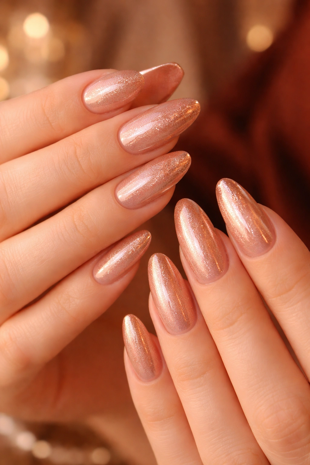 Champagne and rose gold nails with subtle shimmer