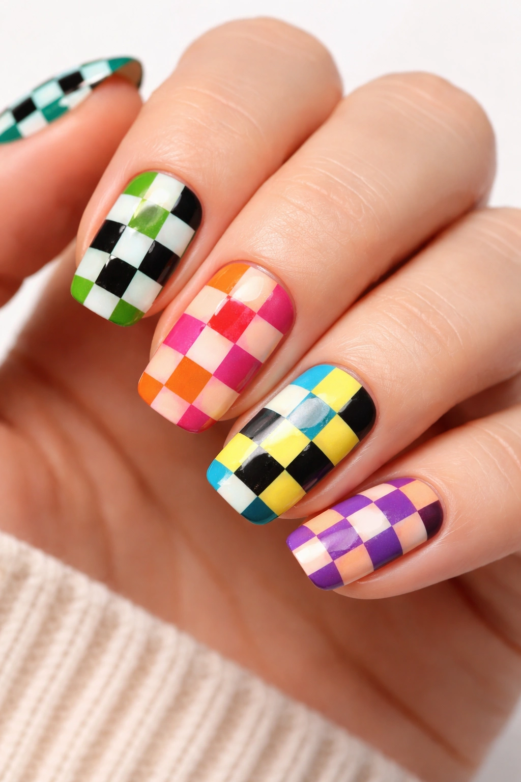 Checkerboard nail design with bold squares