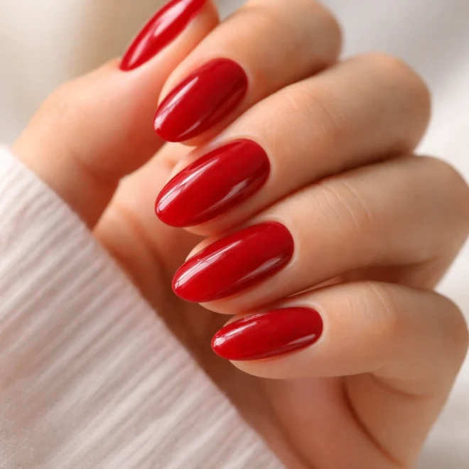 20 Short Red Almond Nails That Look Good on Everyone
