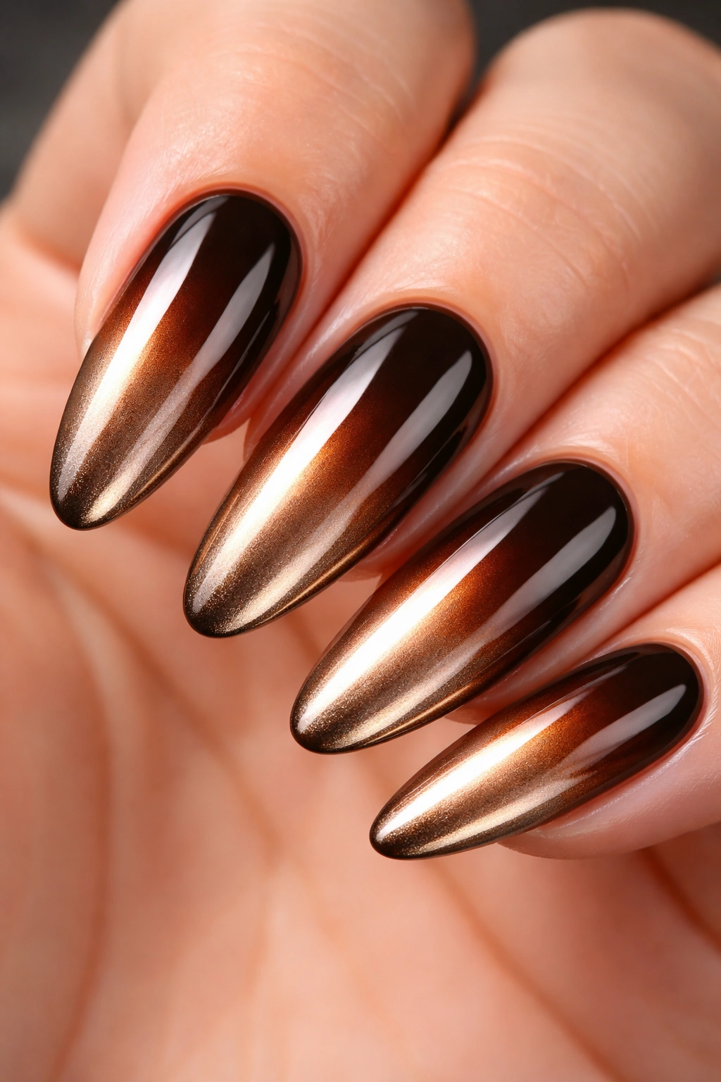 Brown ombre nails with chrome overlay