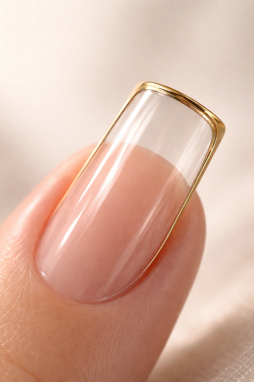 Clear duck nail with a thin metallic chrome outline along the edge
