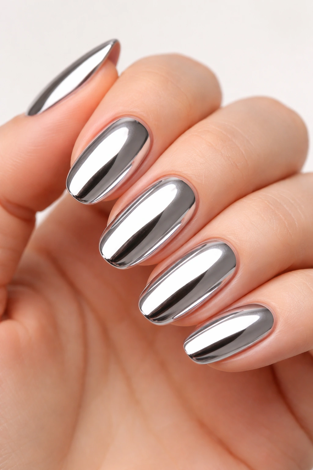 Nails with chrome powder finish over base color