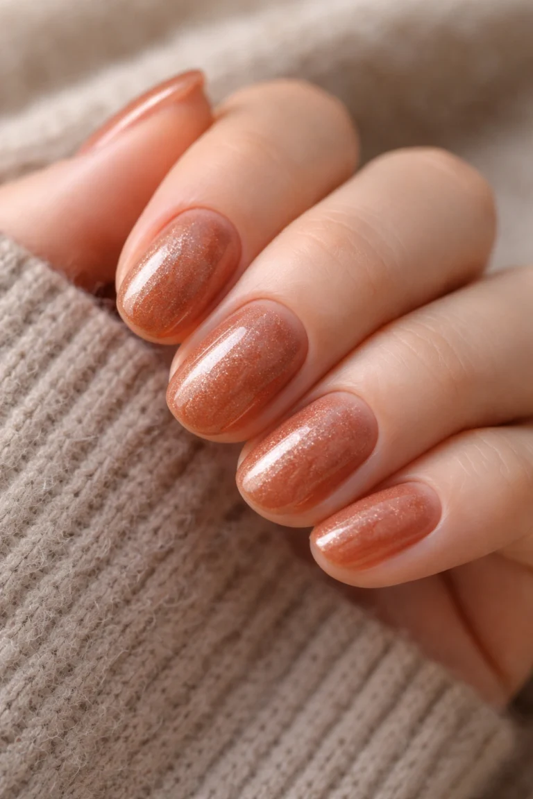 12 Warm Toned Short Oval Nails for a Rich Set