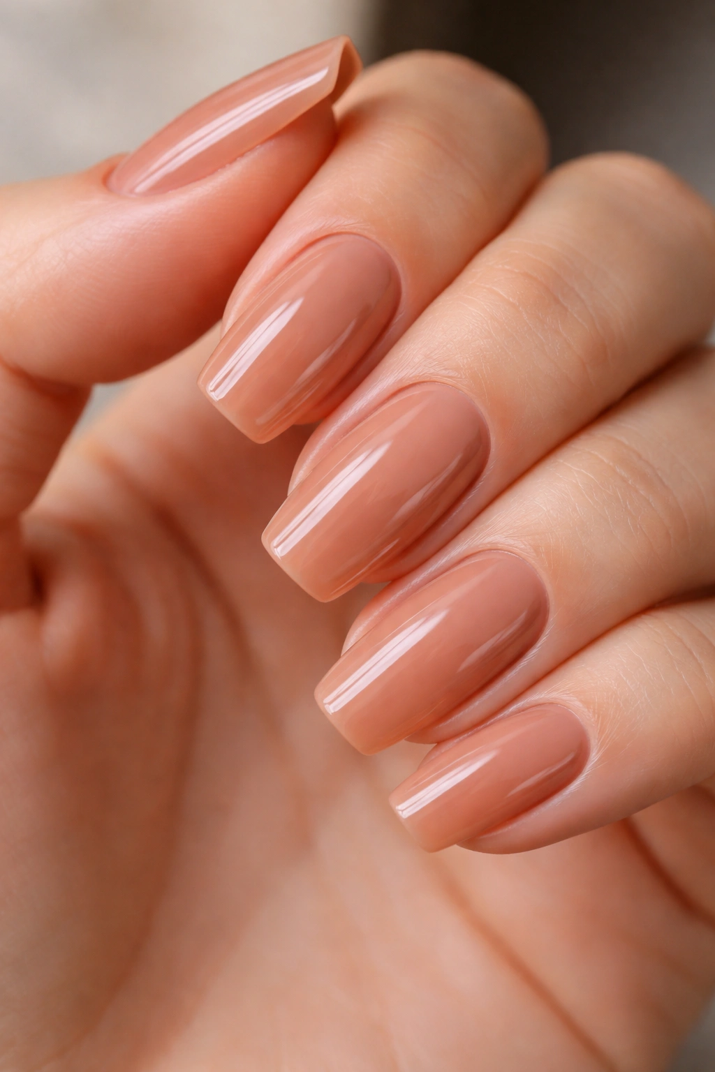 Cinnamon nude nails with two sheer layers showing warmth and depth