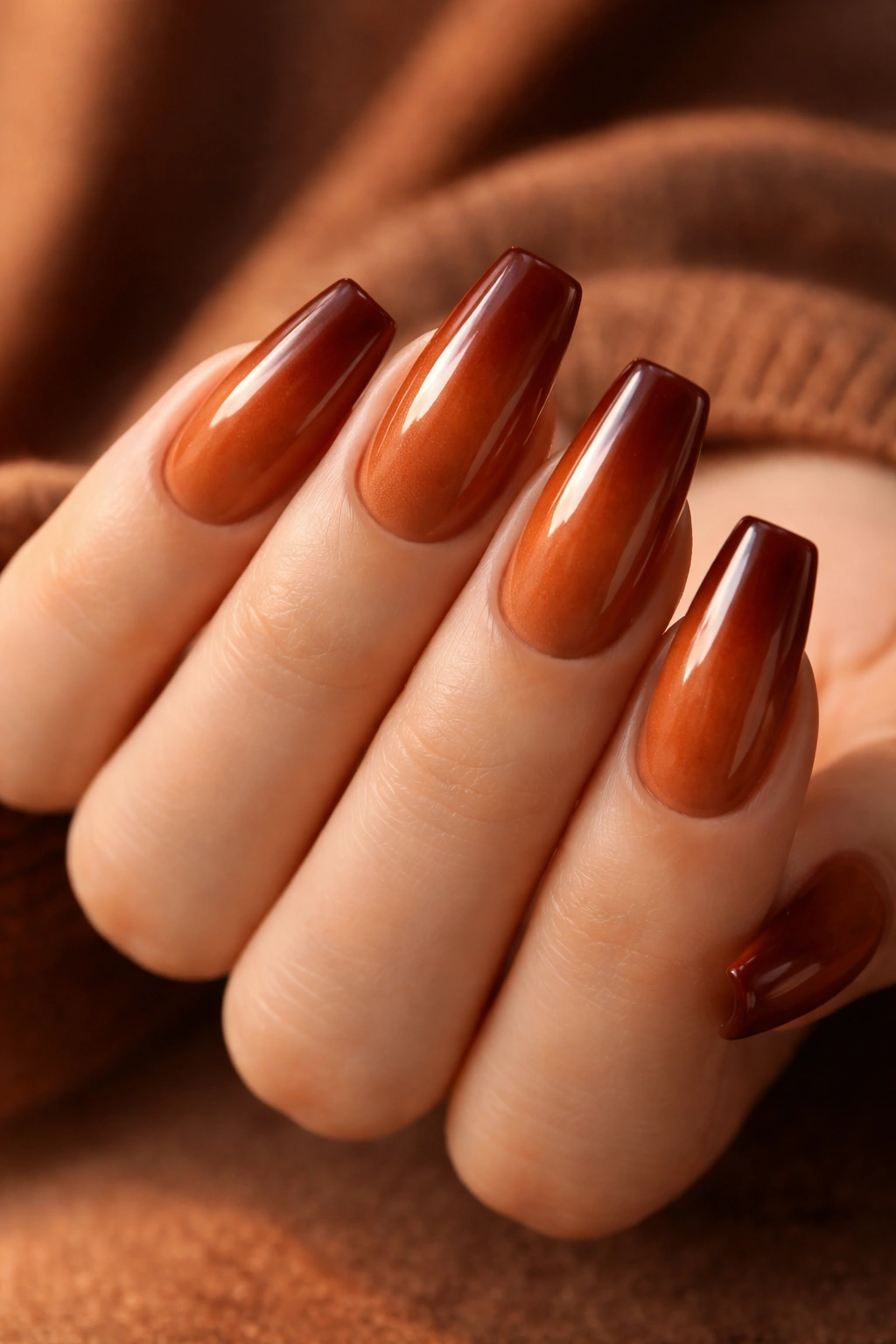Nails with cinnamon to rust ombre gradient