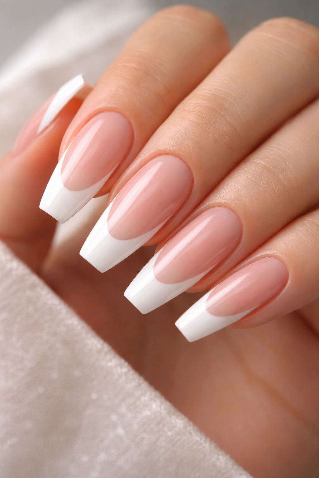 Classic French ballerina nails with a deep smile line