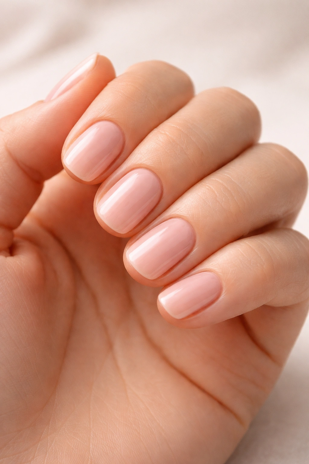 Classic manicure on short nails with nude polish