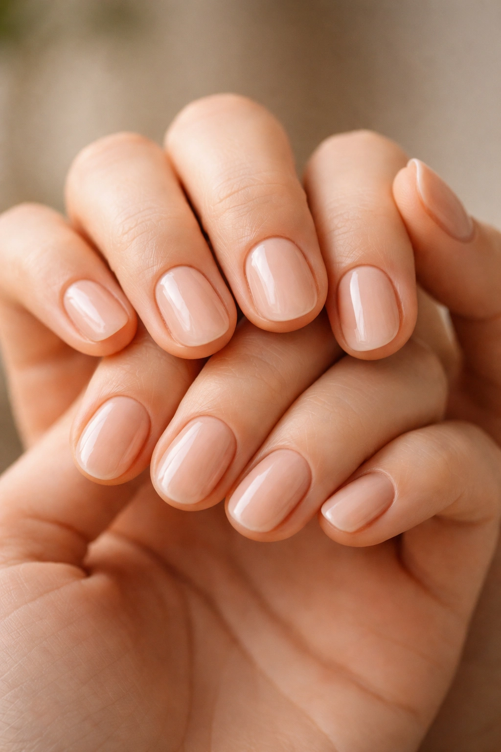 Hands with clean, short oval nails and tidy cuticles
