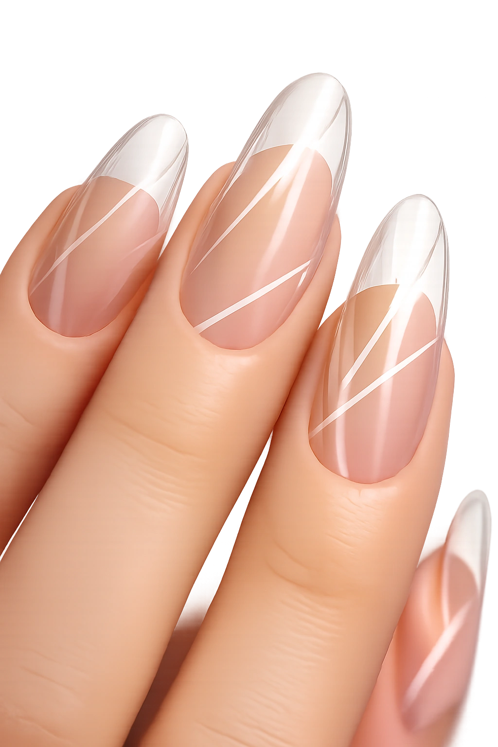 Close-up of clear glass nail with geometric negative-space pattern