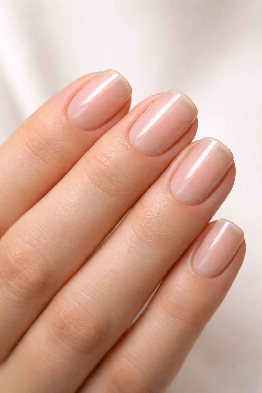 Close-up of natural nails with clear top coat shine