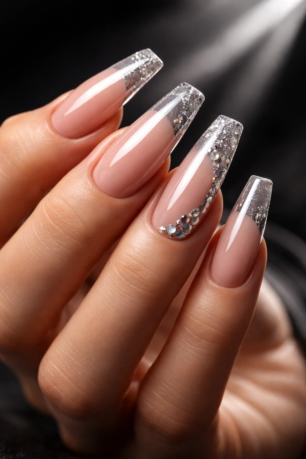 Close-up of coffin nails with flat square tips and glossy finish.