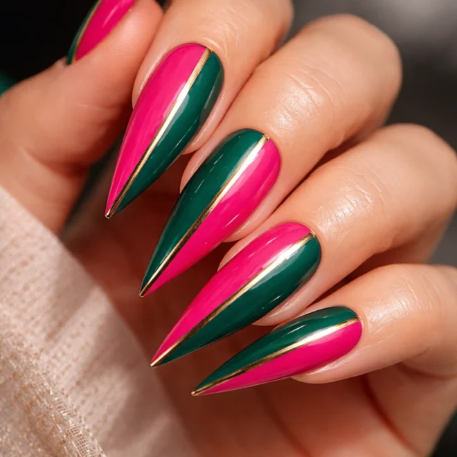 16 Pink and Green Stiletto Nail Ideas