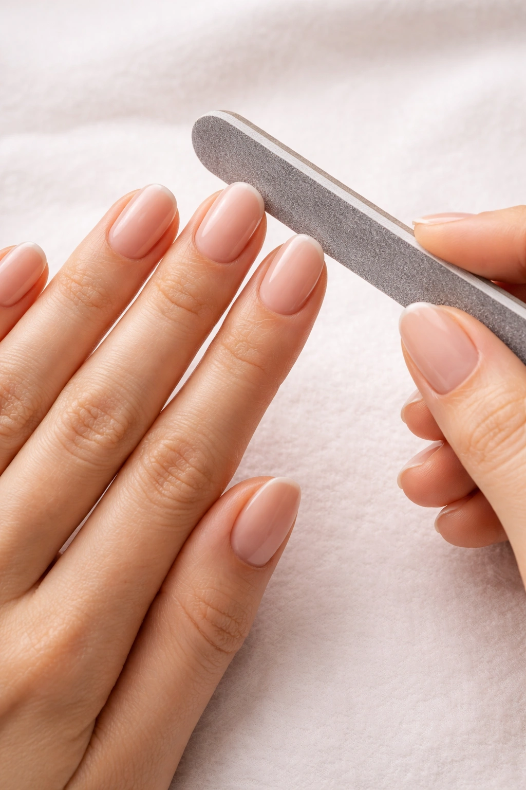 Close-up of a hand with ten nails showing consistent rounded shapes